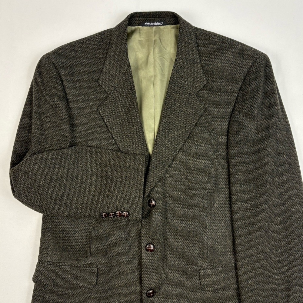 VTG Y2K Bill Robinson Camel Hair Tweed 3-Btn Sport Coat 41R Charcoal Tan Fleck